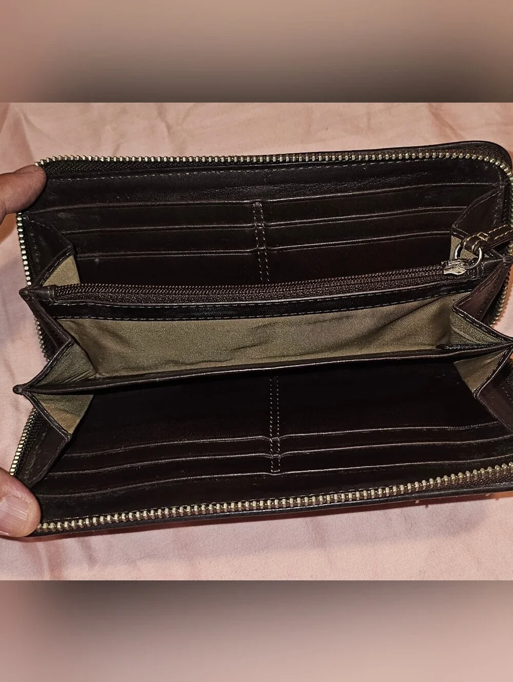 Authentic Coach Brown Signature Canvas Continental Zip Around Wallet Vintage Y2K